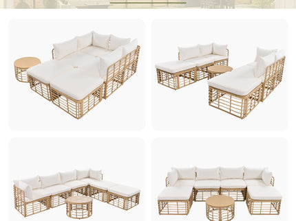 Outdoor Patio Furniture, All-Weather Rattan Sectional Sofa Set With Thick Cushions And Pillows, Freely Combined Conversation Sets For Garden, Backyard, Balcony