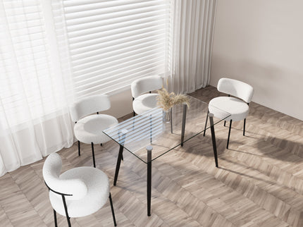 Modern Minimalist Rectangular Glass Dining Table With Tempered Glass Top Metal Legs, For 4 - 6 - Transparent