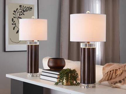 Cylinder - Fluted Contemporary Table Lamp (Set of 2) - Brown / Clear / White