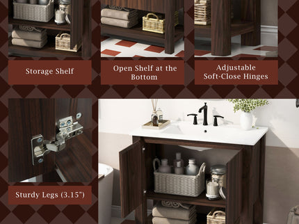 Modern Bathroom Vanity With Rectangle Ceramic Sink, Soft Closing Doors