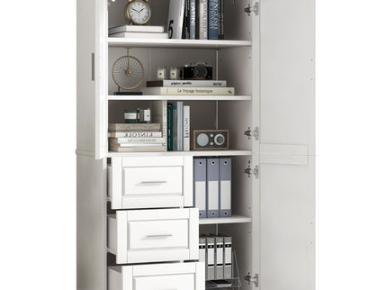 Tall And Wide Storage Cabinet With Doors, 3 Drawers