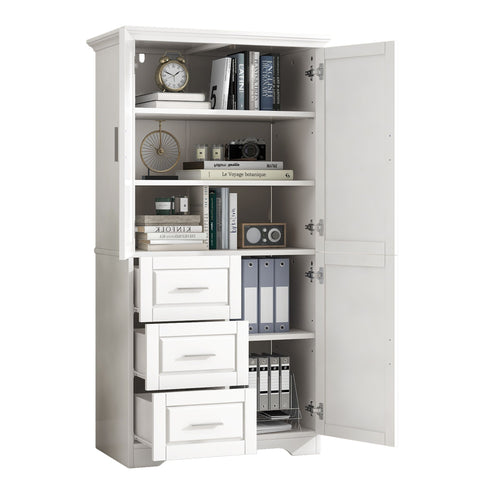 Tall Wide Storage Cabinet With Doors, 3 Drawers