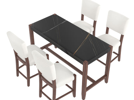 5 Piece Counter Height Dining Set, Bar Table With 4 Upholstered Chairs