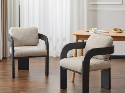 Dining Chairs With Pillow Back (Set of 2) - Beige / Black