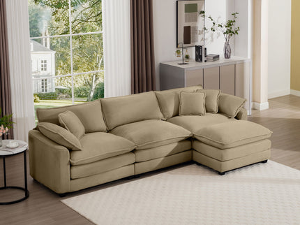 Oversized Modular Cushion Sofa With Ottoman, Low Back, Deep Seating Sofa Set