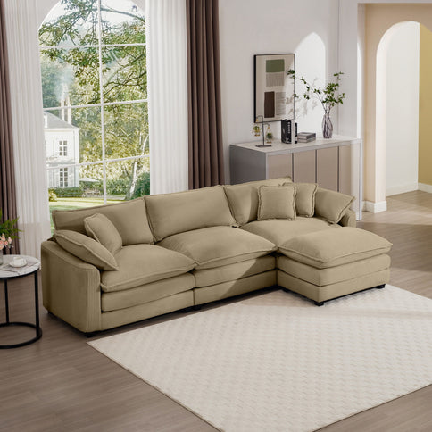 Oversized Modular Cushion Sofa With Ottoman, Low Back, Deep Seating Sofa Set
