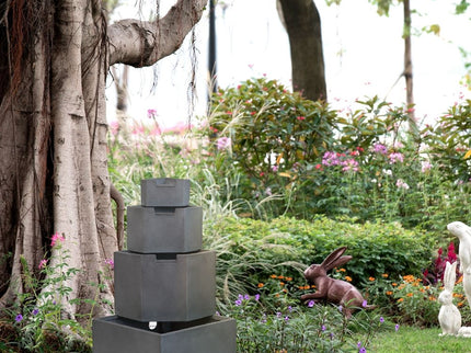 Cement 4 Tier Block Water Fountain Outdoor - Gray