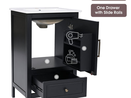 Modern Bathroom Vanity With Sink, Cabinet Storage, Drawer & Adjustable Feet