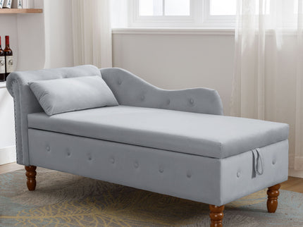 Chaise Lounge Indoor, Lounge Chair For Bedroom With Storage & Pillow, Modern Upholstered Rolled Arm Chase Lounge For Sleeping With Nailhead Trim For Living Room Bedroom Office