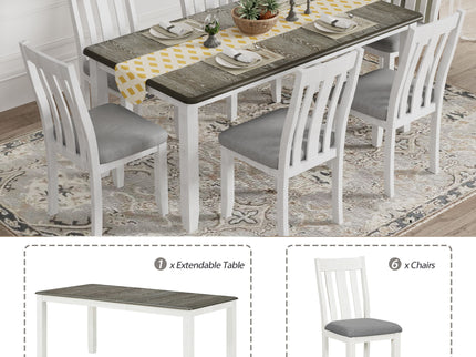 Dining Table Set Retro Style With Extendable Table And Upholstered Chairs