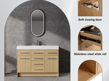 Freestanding Bathroom Vanity With Resin Sink, Soft-Closing Doors And Drawers