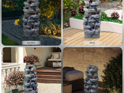 Rock Waterfall Outdoor Fountain With LED Lights - Gray