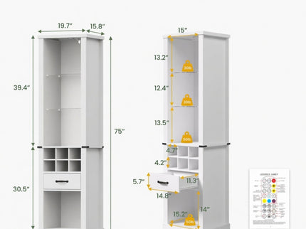 Pantry Cabinet With LED Lights, Wine Rack, Tempered Glass Shelves, And Barn Door Design - White