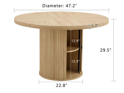 Roman Column Round Dining Table With Double Layer Storage - Wood