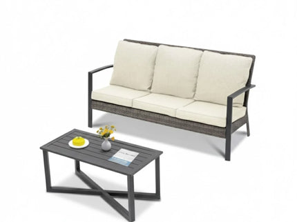 2 Piece Patio Set With Cushions & Coffee Table