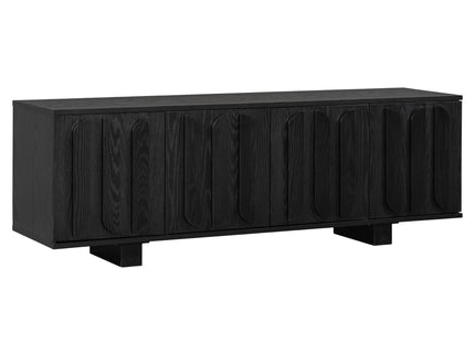 Farmhouse TV Stand, Storage Media Console With Adjustable Shelves & 3 Cable Holes