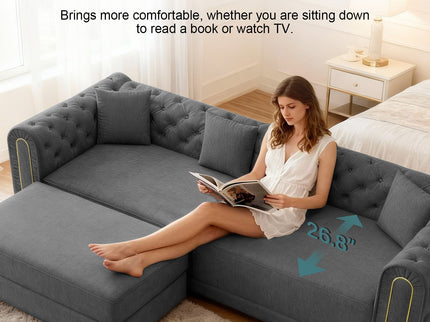 3-In-1 Convertible Sleeper Sofa With Movable Ottoman For Living Room