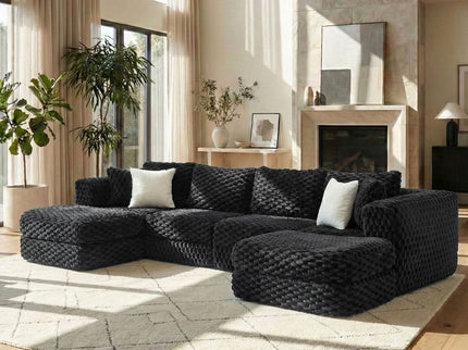 Modular Sectional Sofa, Boneless Couch With 2 Movable Ottomans