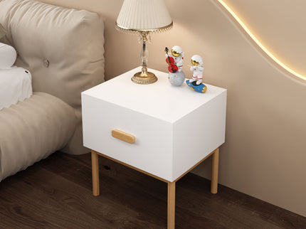 Nightstand With Drawer, Minimalist Bedside Table With Handle For Bedroom - White