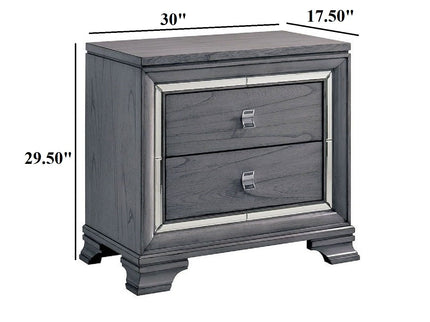 Nightstand With Mirror Trim - Light Gray