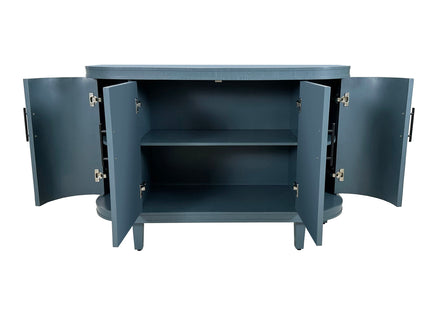Curved Sideboard Wooden Console Table With 4 Doors And Adjustable Shelves For Living Room - Blue