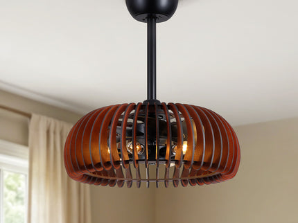 Pumpkin Ceiling Fan, Fandelier With 6 E12 Sockets, Reversible DC Motor, Adjustable Hanging, 6 Speeds Remote Control - Black
