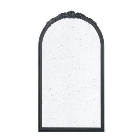 Hand Carved Rose Antique Mirror Frame, Wood Arch Mirror Wall Decor For Living Room