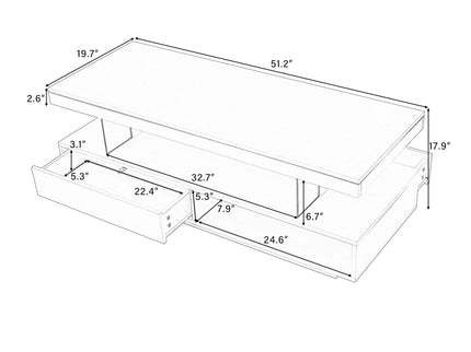 LED Coffee Table With 2 Drawers And Display Shelves