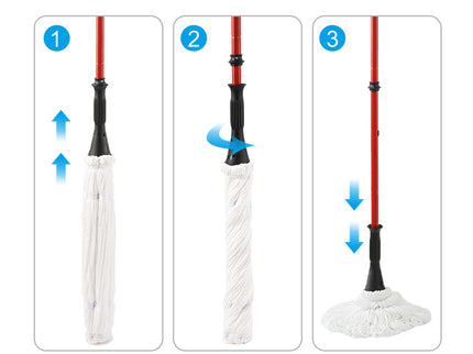 Ultra Fine Fiber Twist Mop With 57.5 Inch Long Handle For Dry And Wet Floor Cleaning - Red