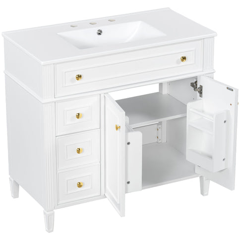 Bathroom Vanity With Sink, 3 Drawers & 2 Soft-Close Doors