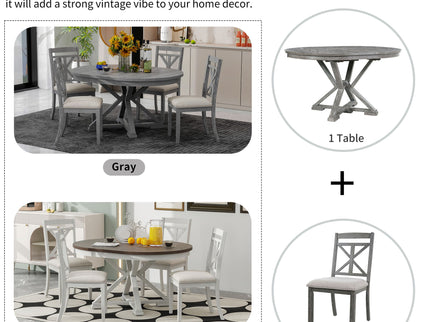 Dining Set With Extendable Round Table And 4 Upholstered Chairs