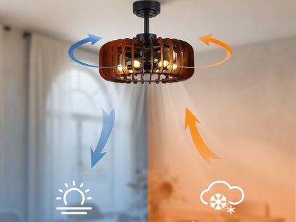 Ceiling Fan, Fandelier With 6 E12 Sockets, Reversible DC Motor, 6 Speeds, Remote Control, Adjustable Hanging - Black / Brown