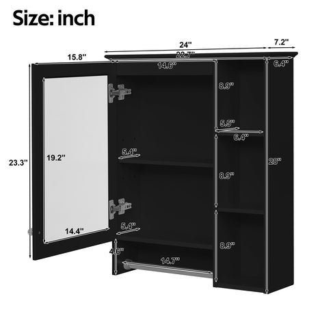 Modern 3 In 1 Bathroom Mirror Cabinet With Adjustable Shelf & Towel Bar