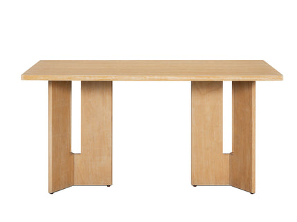 Dining Table Set With 6 Upholstered Chairs, Rectangular Table With Cutout Legs