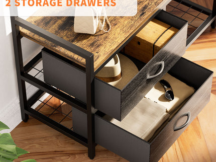 Hall Tree With 2 Movable Drawers, Shoe Storage, Shelves, Garment Racks, And 23 Hooks For Entryway - Rustic Brown