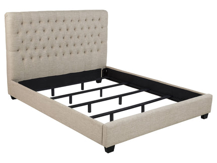 Upholstered California King Bed With Tufted Headboard And Birch Legs - Oatmeal