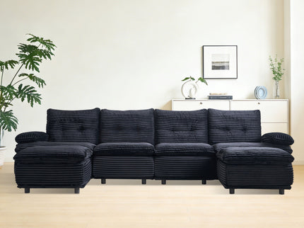 Upholstery Modular Sectional Sofa , 4 Seater With 2 Ottomans For Living Room - Black