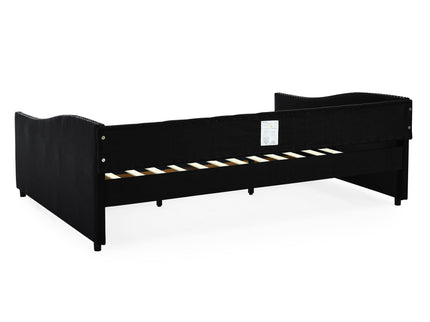 Upholstered Tufted Daybed With 2 Drawers, Waved Arms