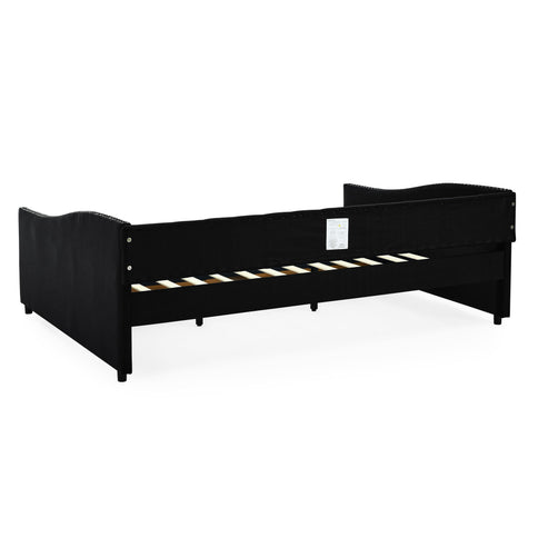 Upholstered Tufted Daybed With 2 Drawers, Waved Arms