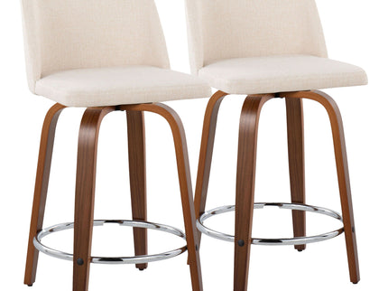 Toriano - Mid Century Modern Fixed Height Counter Stool With Swivel With Round Footrest (Set of 2)
