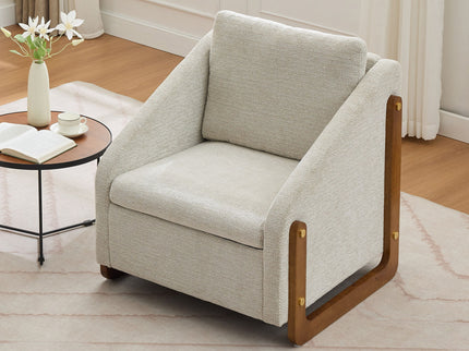 Modern Upholstered Armchair With Wooden Side Frame