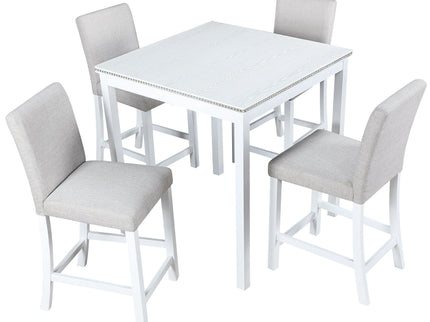 5 Piece Counter Height Table Set, Square Table And 4 Upholstered Chairs