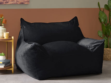 Allea - Velveteen Bean Bag Chair With Armrests - Midnight Blue