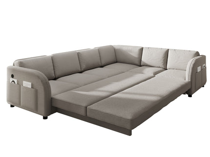 L-Shaped Couch With Pull-Out Bed, Convertible Sleeper Sofa With Side Pocket & USB Port
