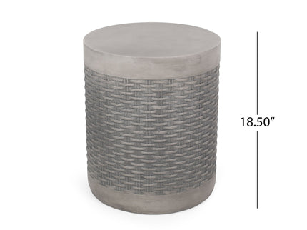 Outdoor Lightweight End Table Round Concrete Outdoor Side Table - Natural