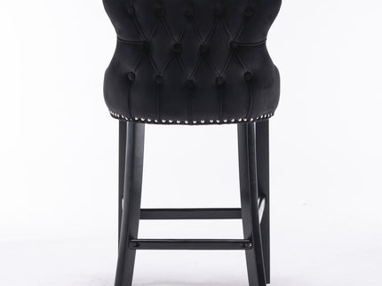 Contemporary Upholstered Wing-Back Barstools With Button Tufted Decoration And Wooden Legs, And Nailhead Trim, Leisure Style Bar Chairs, Bar Stools (Set of 2)