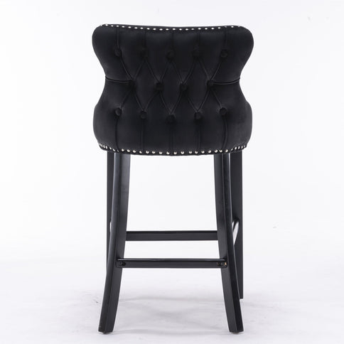 Contemporary Upholstered Wing-Back Barstools With Button Tufted Decoration And Wooden Legs, And Nailhead Trim, Leisure Style Bar Chairs, Bar Stools (Set of 2)