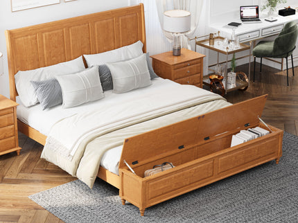 Sleigh Bed Frame With Tall Headboard And Storage Bench