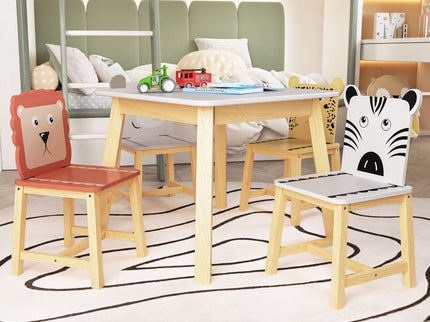Kids Table And Chair Set With Cartoon Animals Design - White