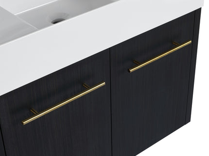 Modern Wall Mounted Bathroom Vanity With Thick Edge Resin Sink And Storage Rack